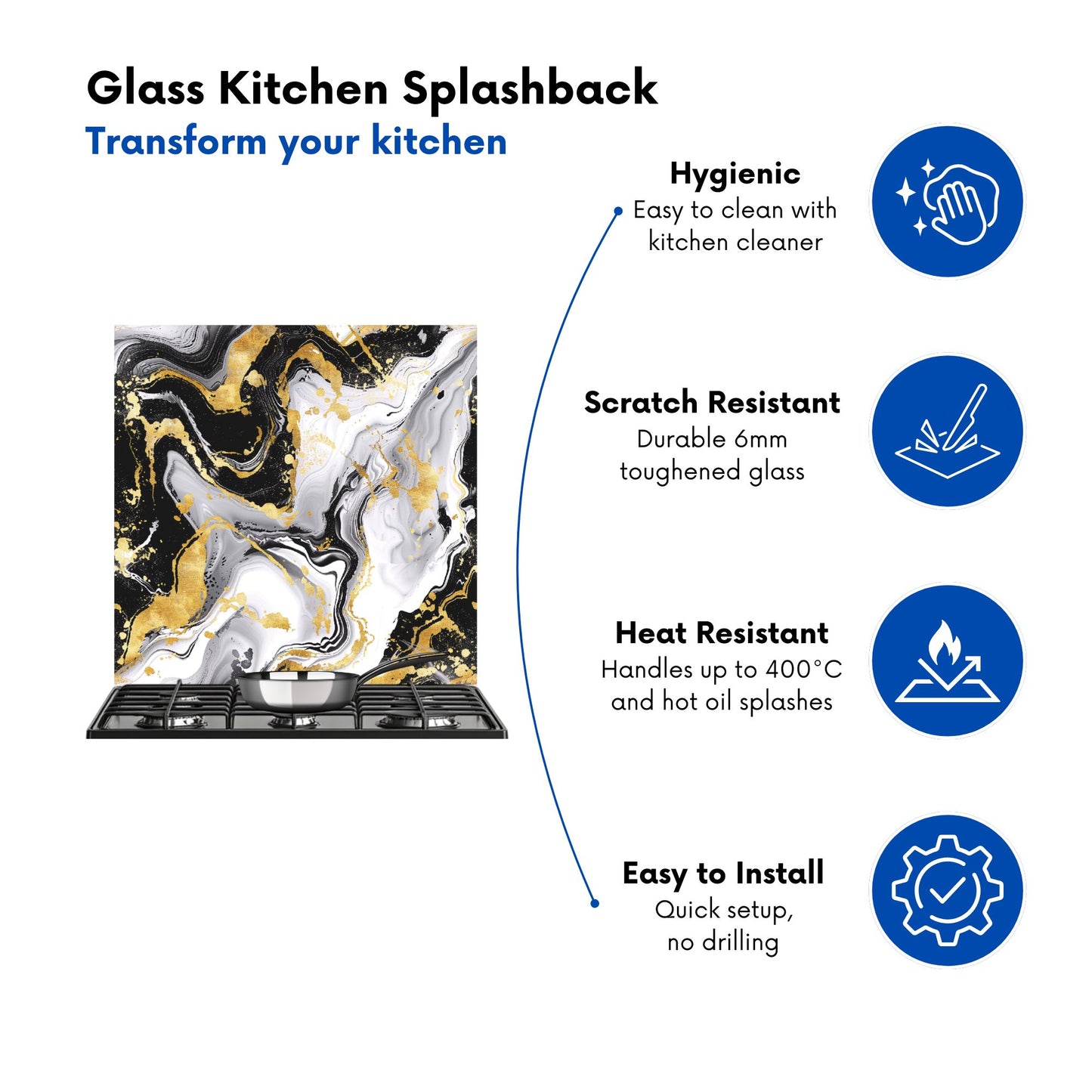 White And Black Marble Effect Kitchen Splashback