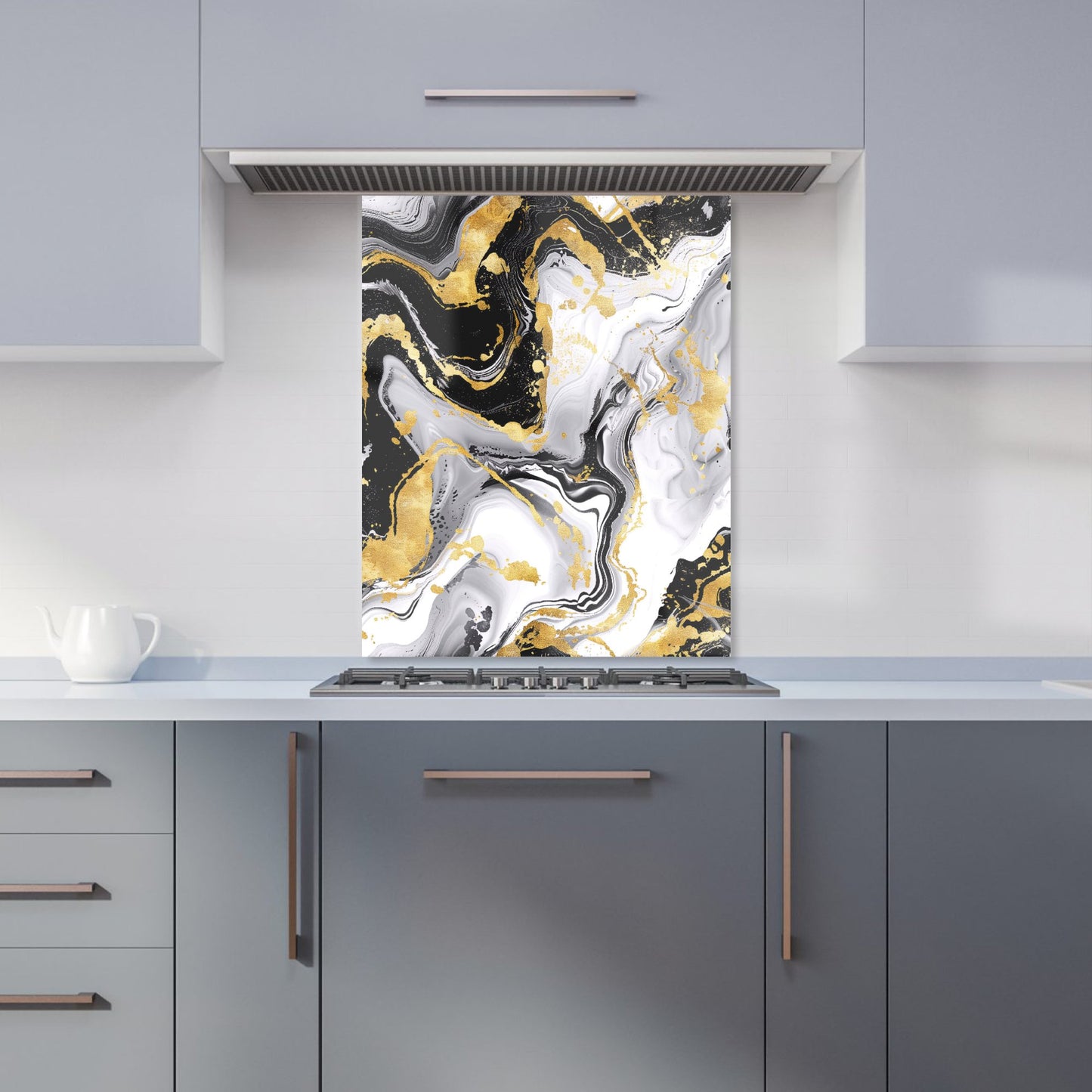 White And Black Marble Effect Kitchen Splashback