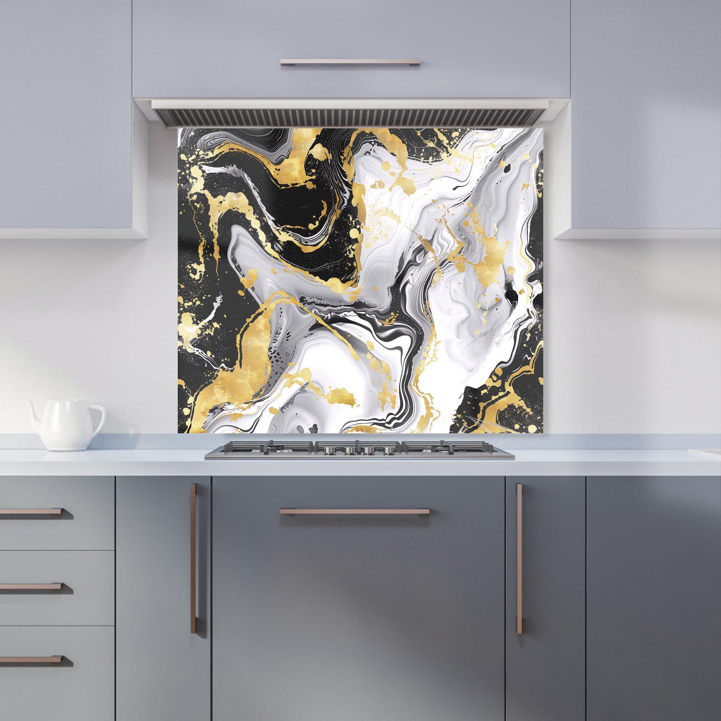 White And Black Marble Effect Kitchen Splashback