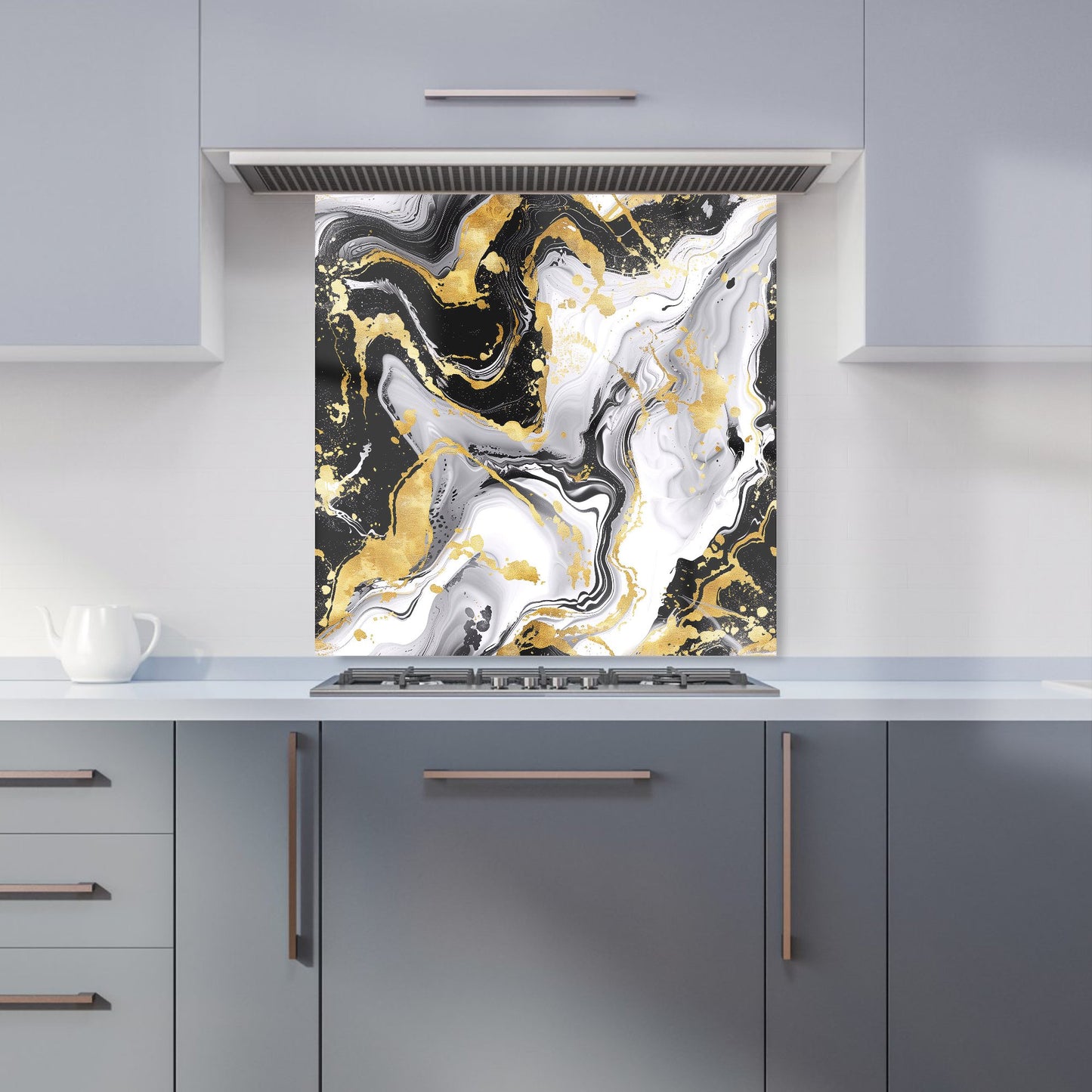 White And Black Marble Effect Kitchen Splashback