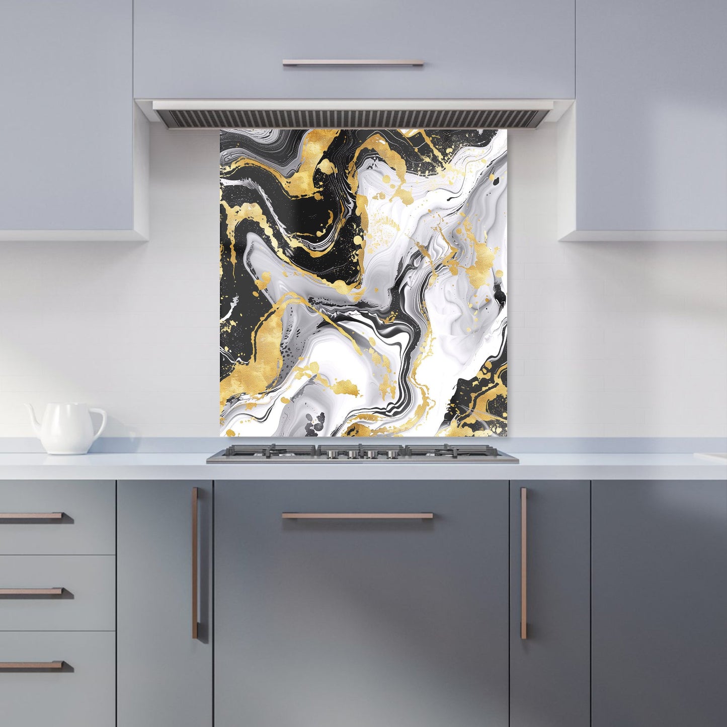 White And Black Marble Effect Kitchen Splashback