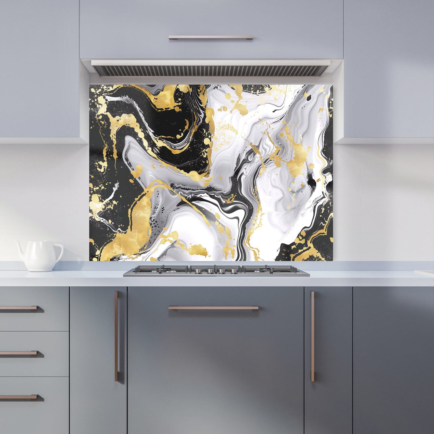 White And Black Marble Effect Kitchen Splashback
