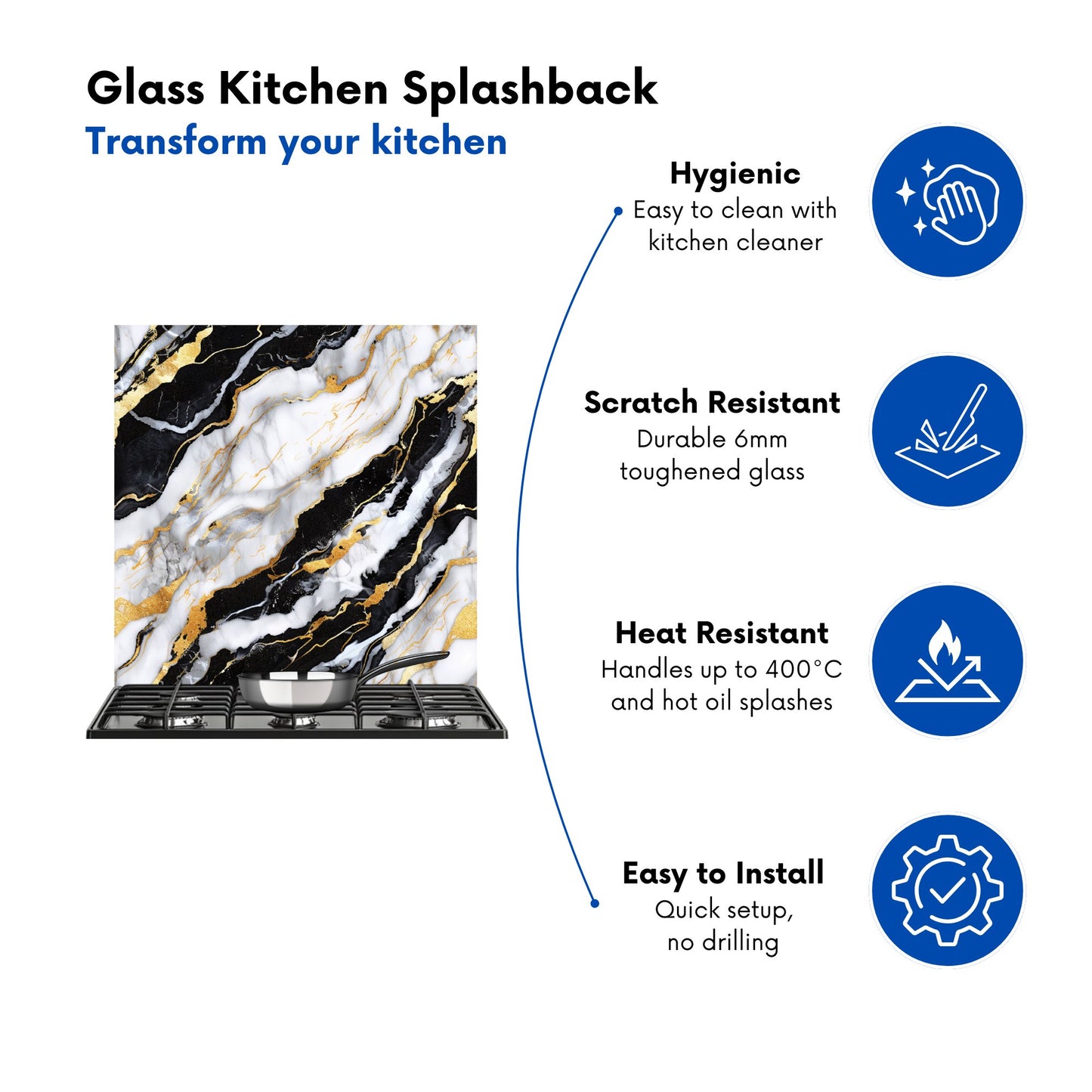 White And Gold Marble Effect Kitchen Splashback