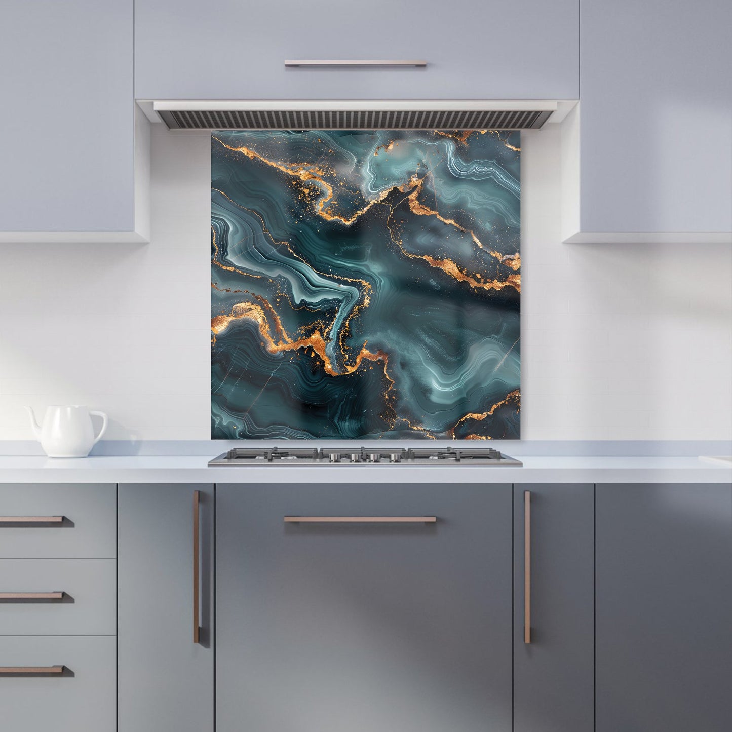 Gold, Blue Marble Effect Kitchen Splashback