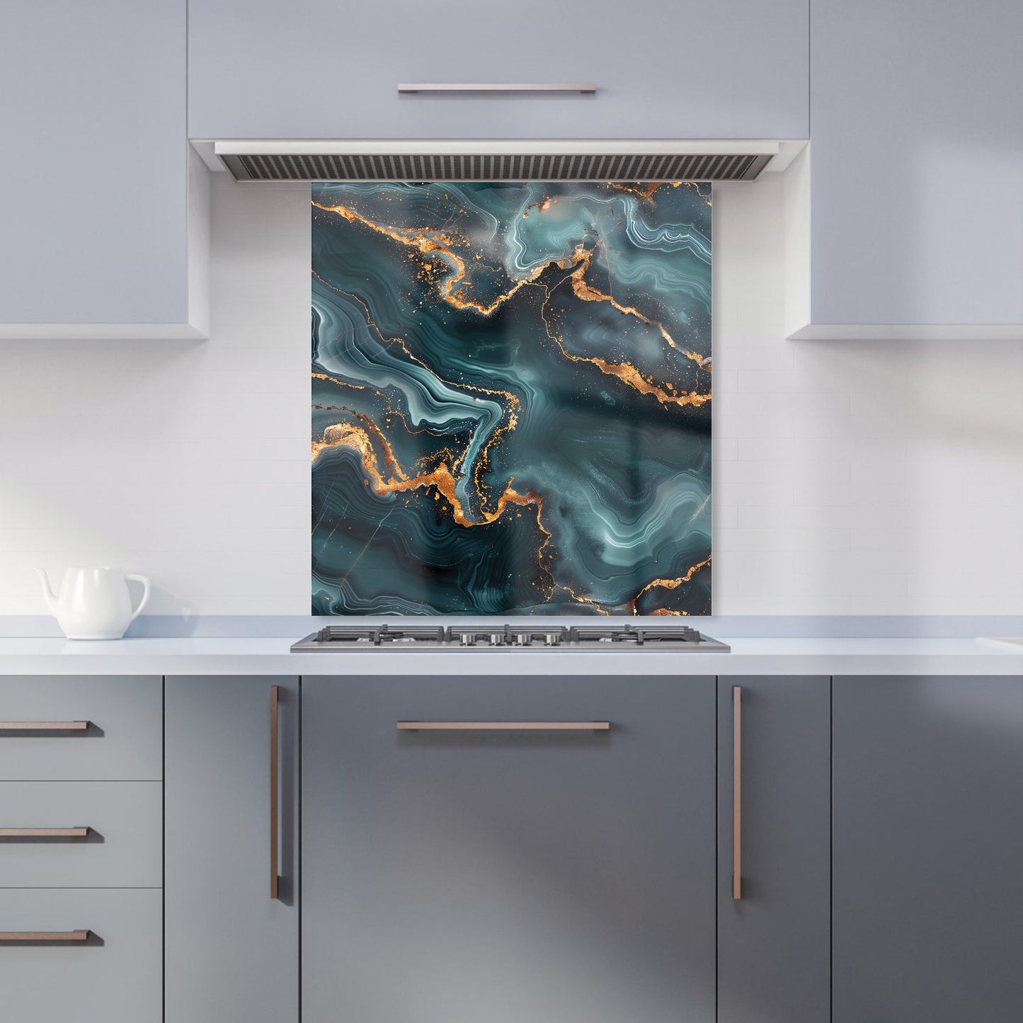 Gold, Blue Marble Effect Kitchen Splashback