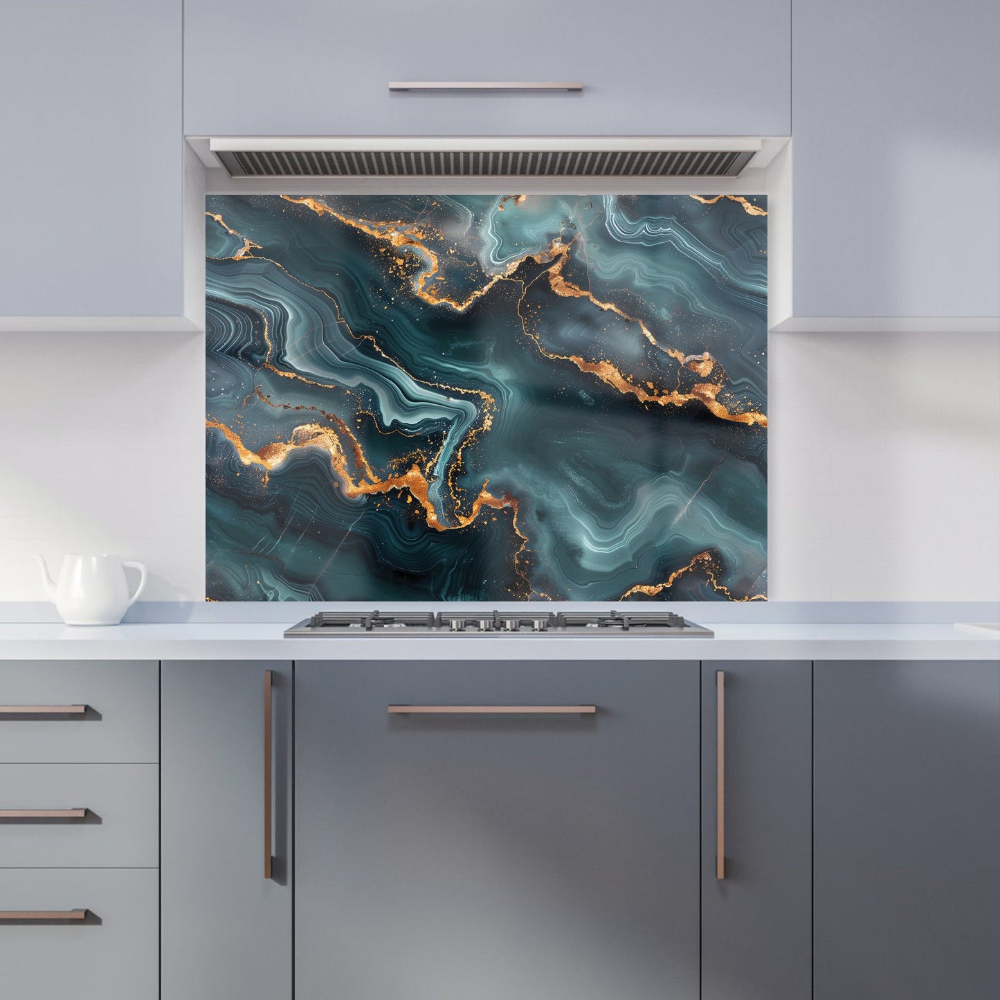Gold, Blue Marble Effect Kitchen Splashback