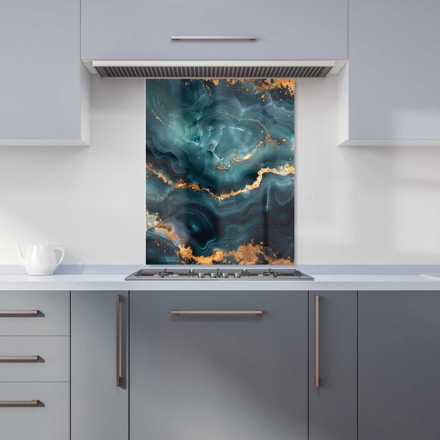 Blue, Gold Marble Effect Kitchen Splashback