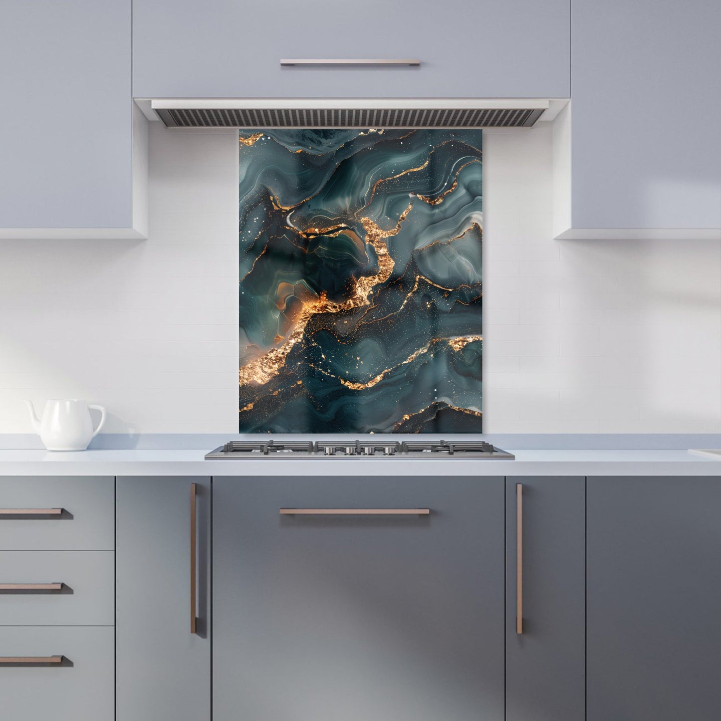 Vibrant Blue Marble Effect Kitchen Splashback