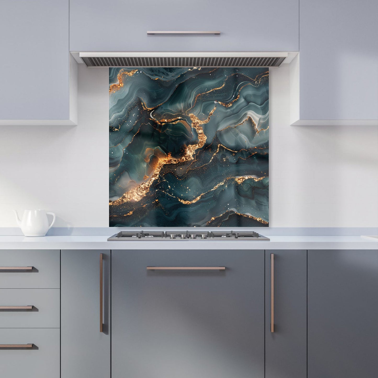 Vibrant Blue Marble Effect Kitchen Splashback
