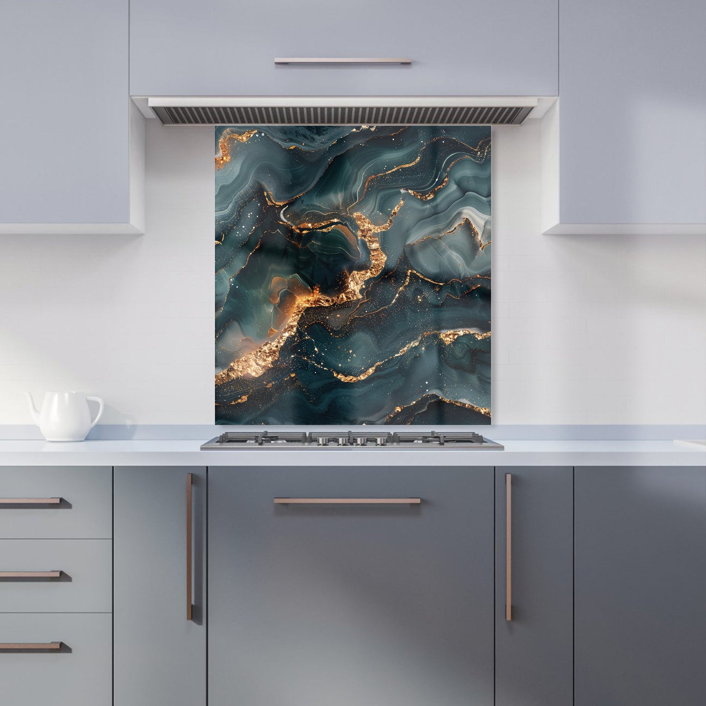 Vibrant Blue Marble Effect Kitchen Splashback