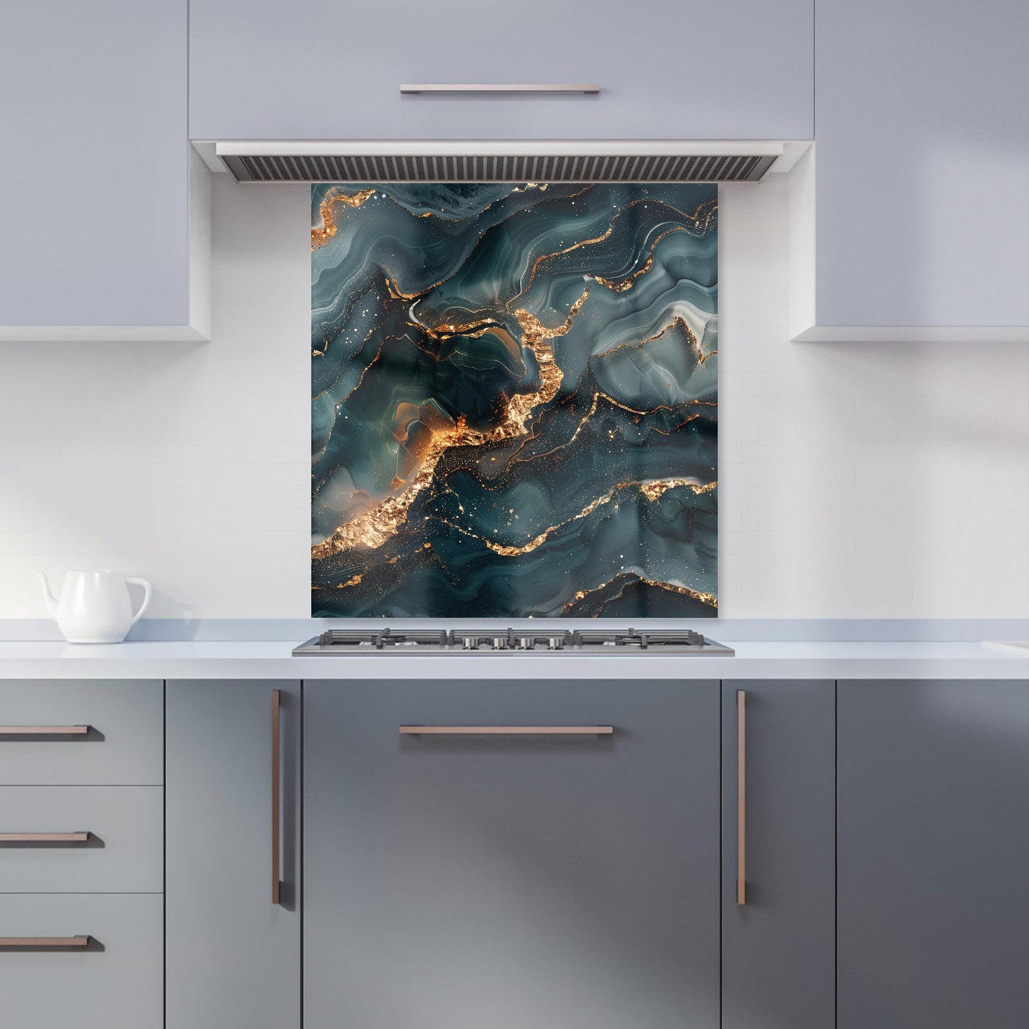Vibrant Blue Marble Effect Kitchen Splashback
