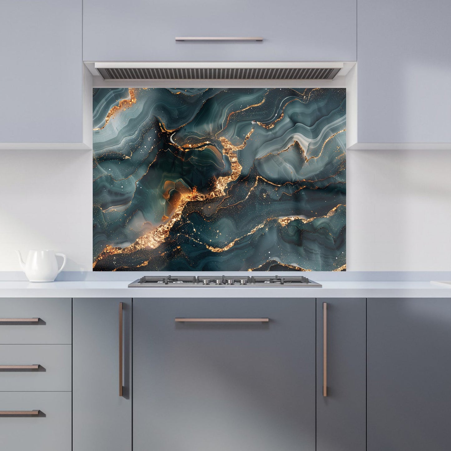 Vibrant Blue Marble Effect Kitchen Splashback
