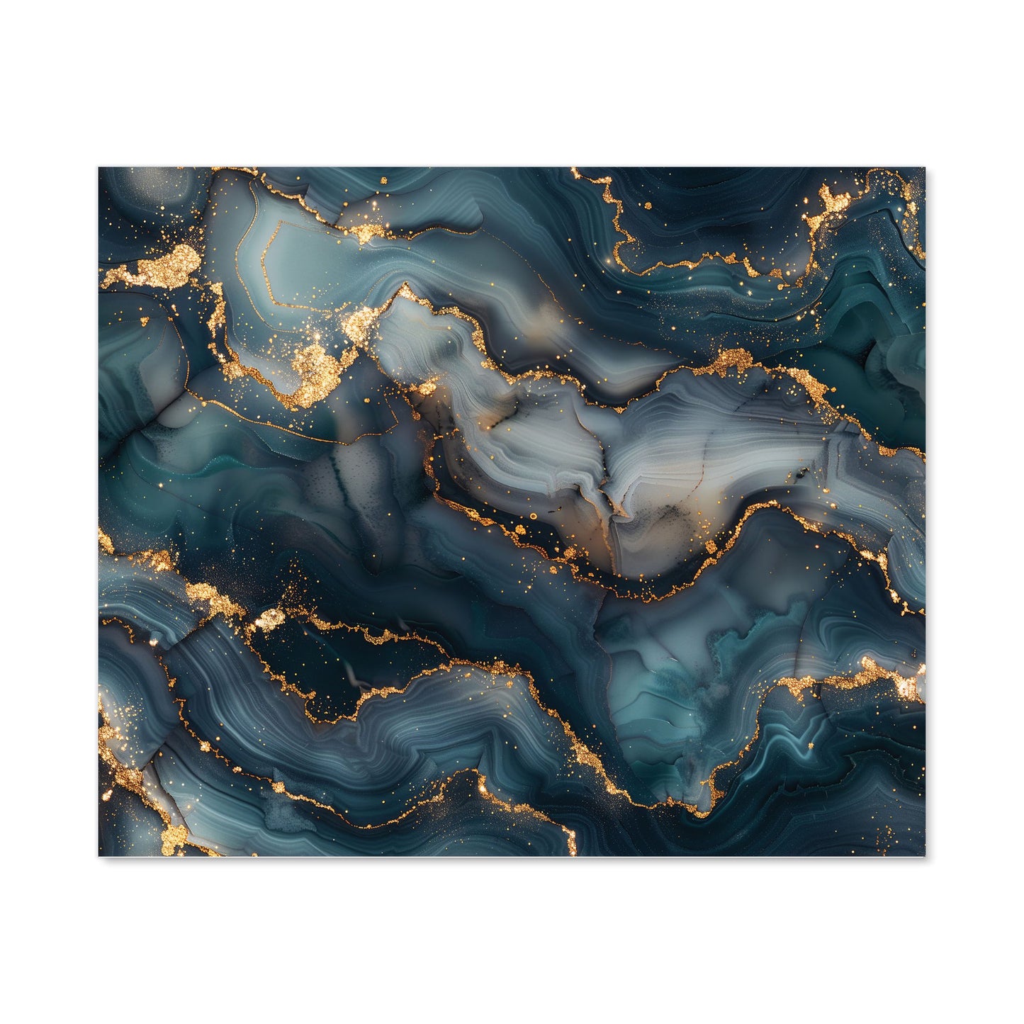 Blues And Gold Marble Effect Kitchen Splashback