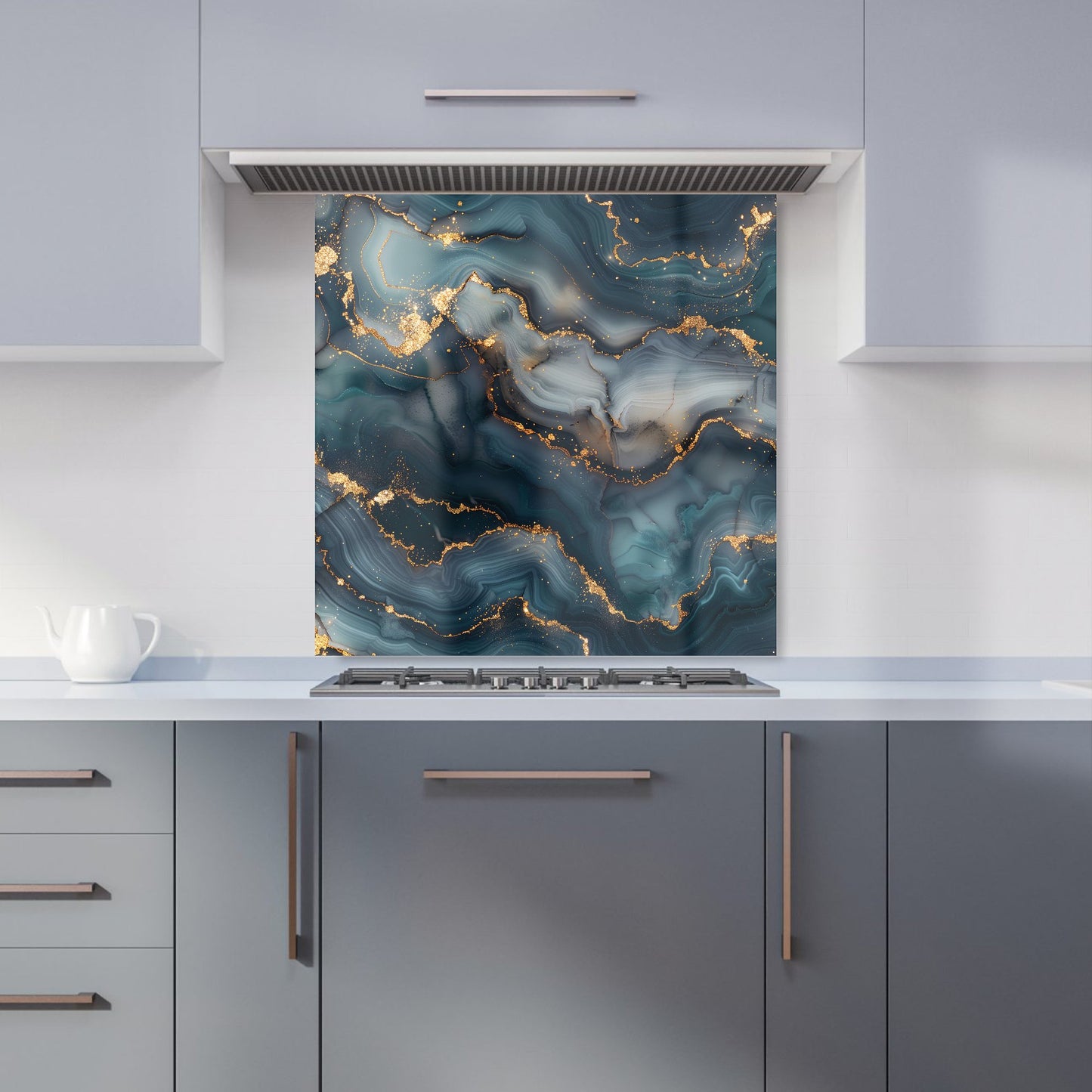 Blues And Gold Marble Effect Kitchen Splashback