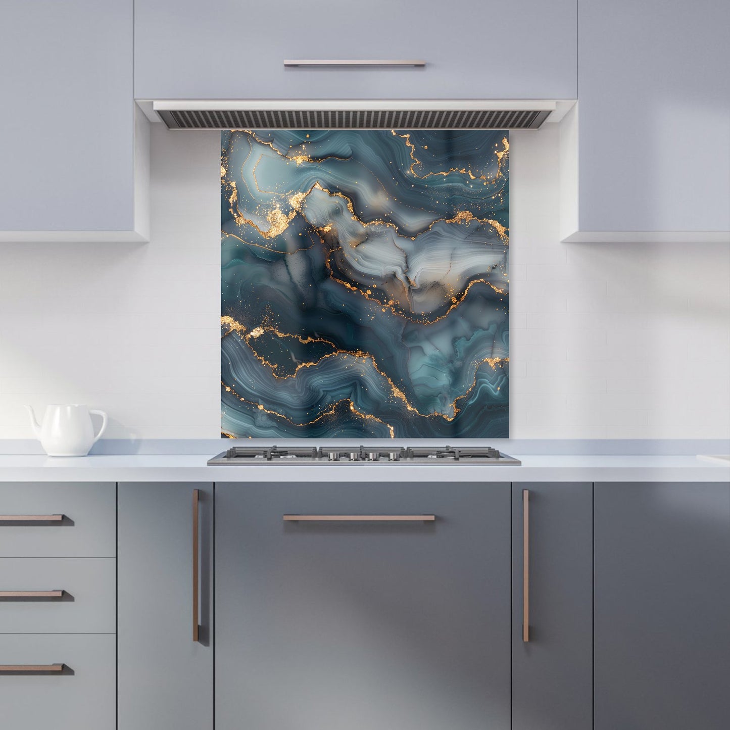 Blues And Gold Marble Effect Kitchen Splashback
