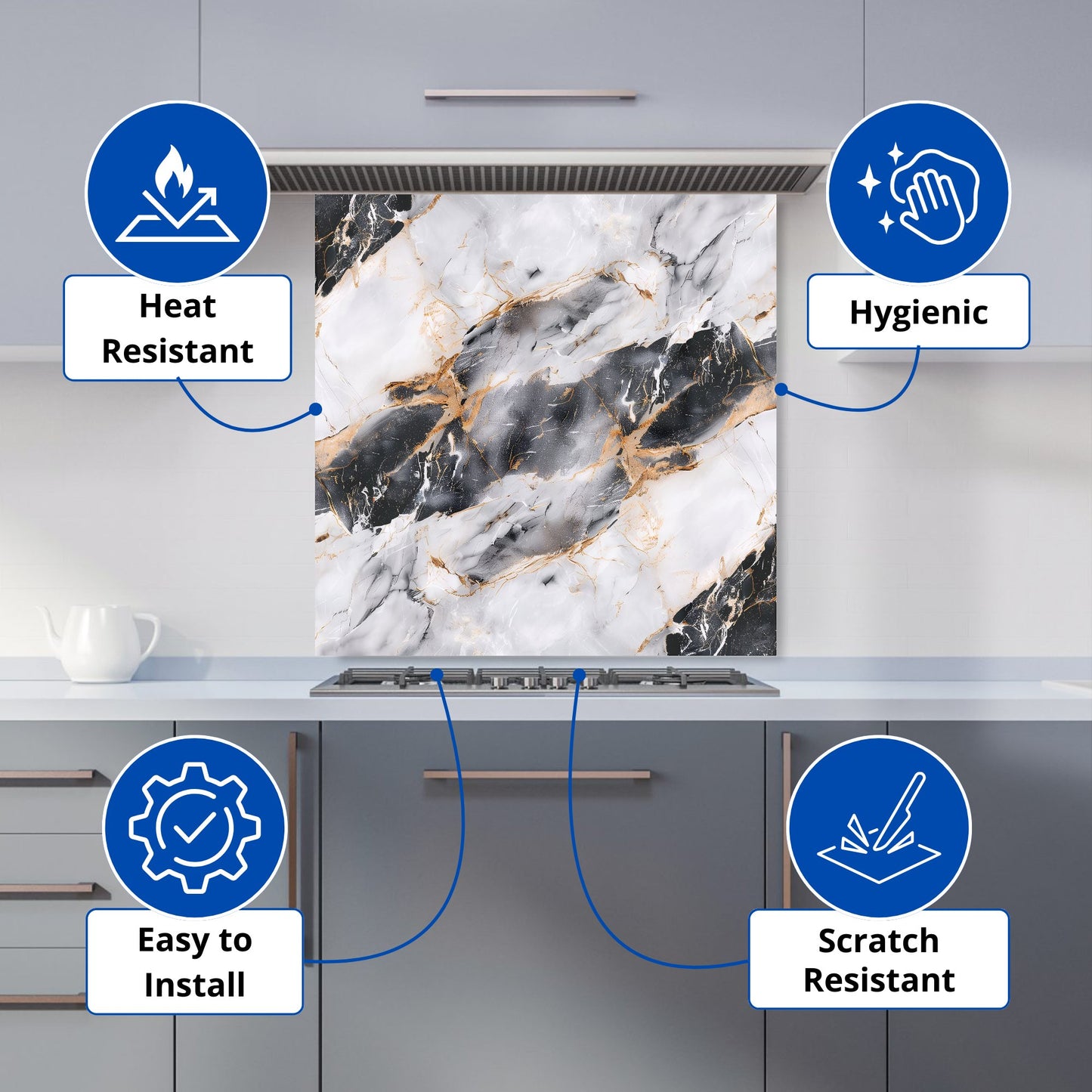 Exquisite White Marble Effect Kitchen Splashback