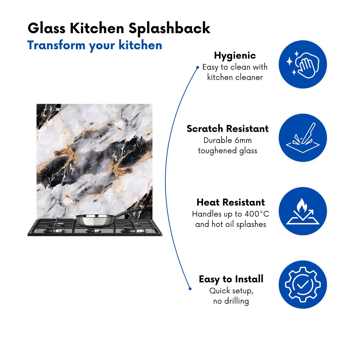 Exquisite White Marble Effect Kitchen Splashback