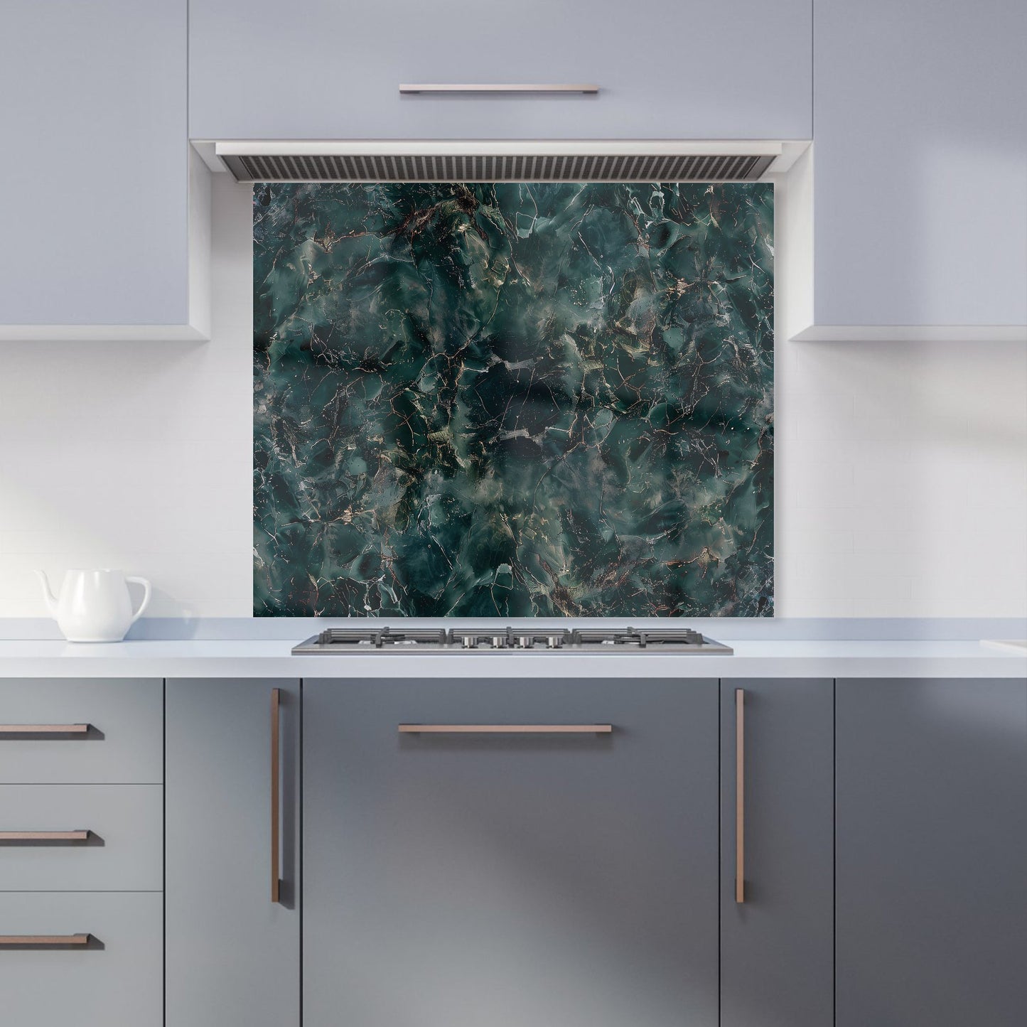Dark Green Quartz Effect Kitchen Splashback