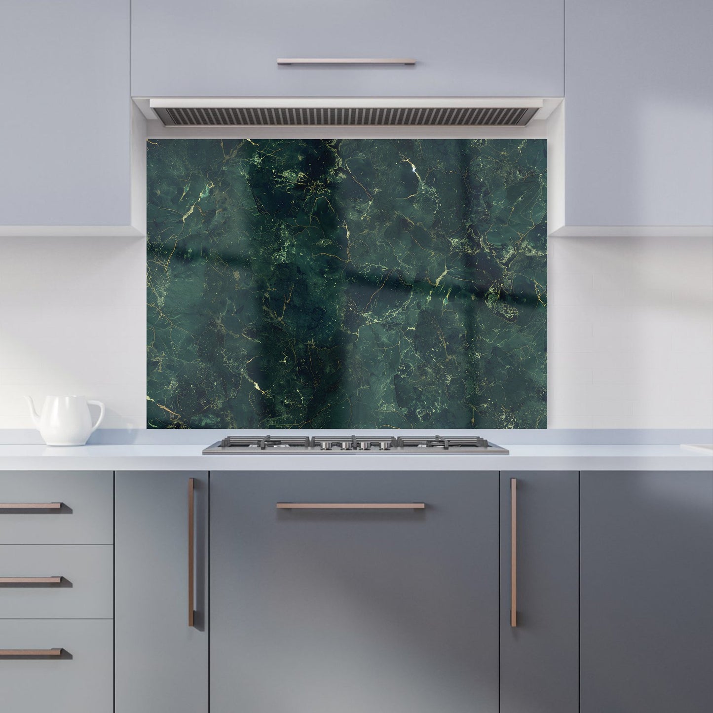 Deep Green Quartz Effect Kitchen Splashback