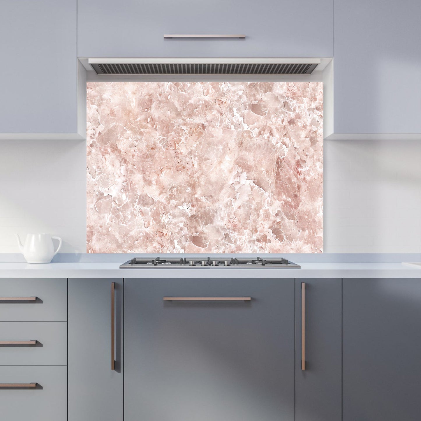Polished Pale Pink Quartz Effect Kitchen Splashback