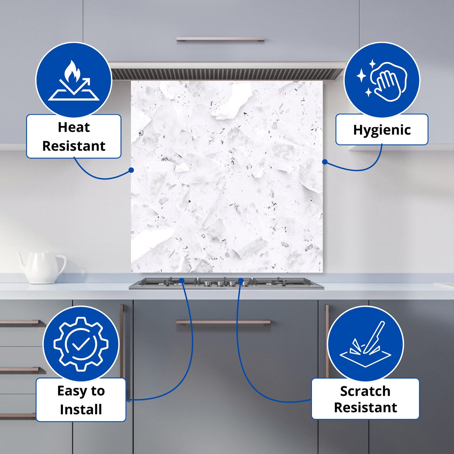 Ice White Quartz Effect Kitchen Splashback