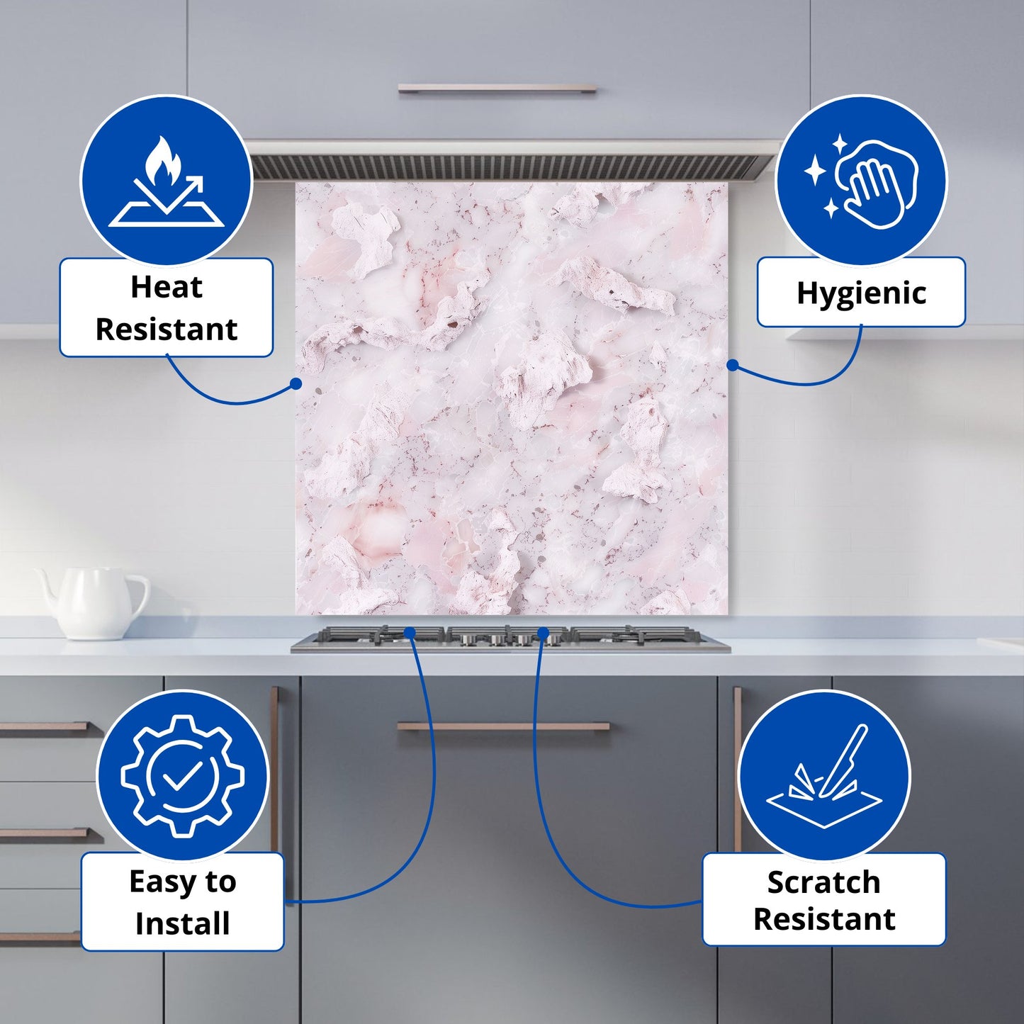 Pale Pink Quartz Effect Kitchen Splashback
