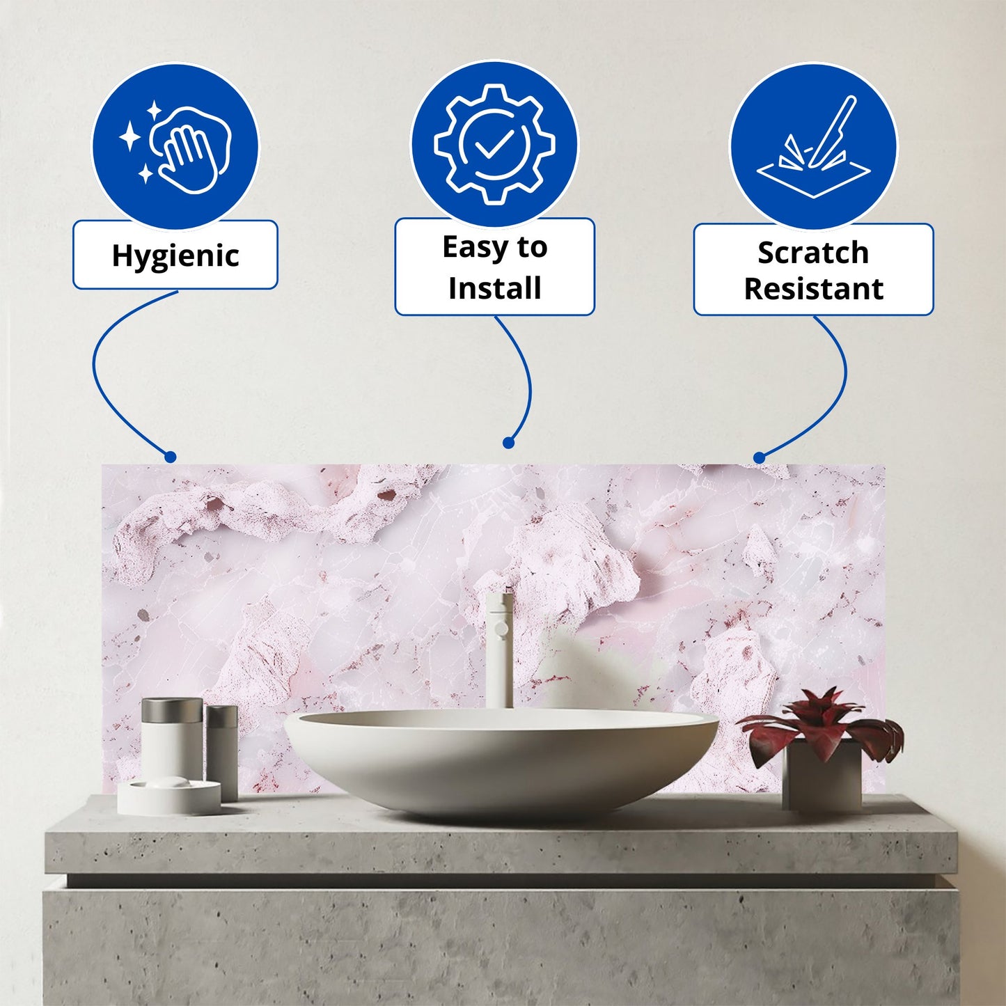 Pale Pink Quartz Effect Glass Bathroom Splashback
