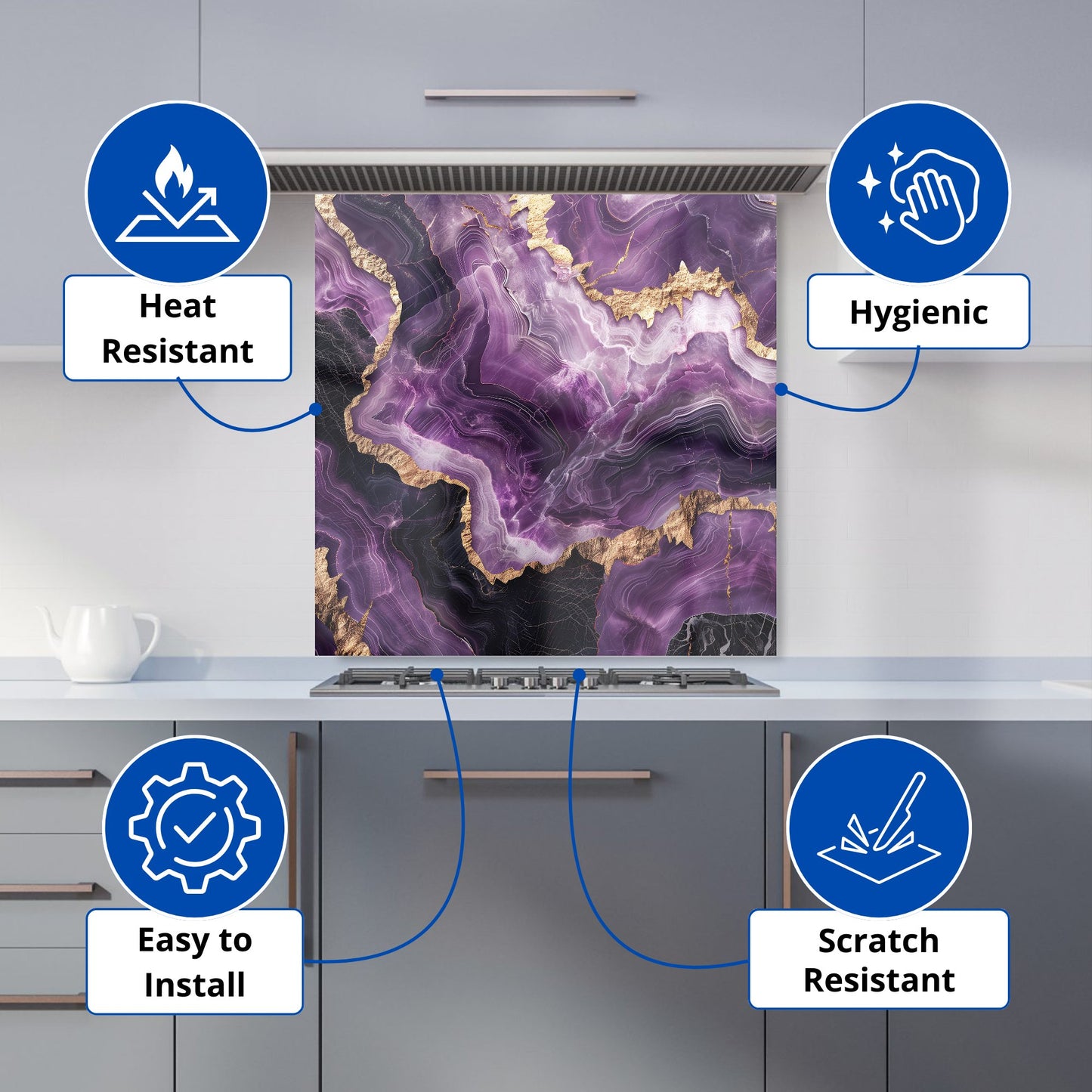 Deep Purple Marble Effect Kitchen Splashback