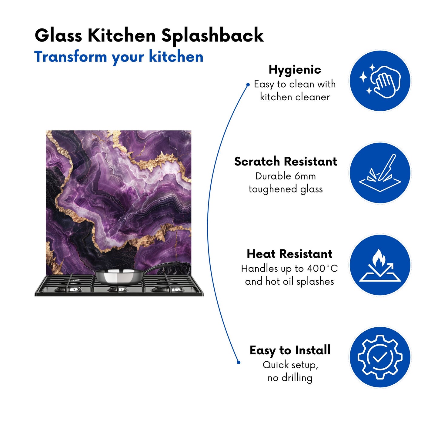 Deep Purple Marble Effect Kitchen Splashback