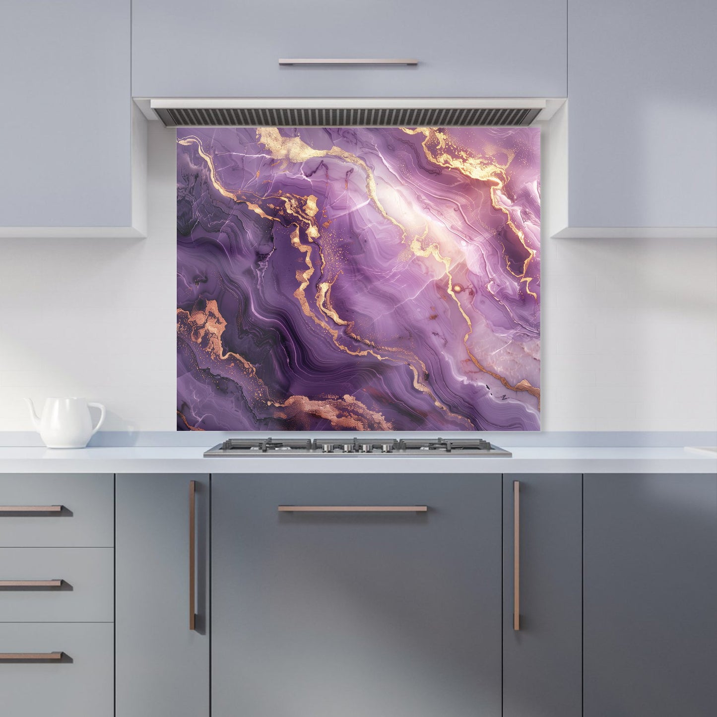 Purple And Gold Marble Effect Kitchen Splashback