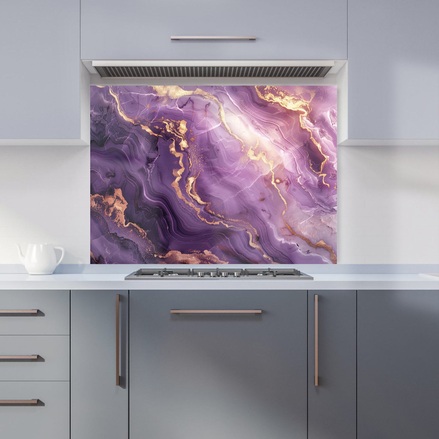 Purple And Gold Marble Effect Kitchen Splashback