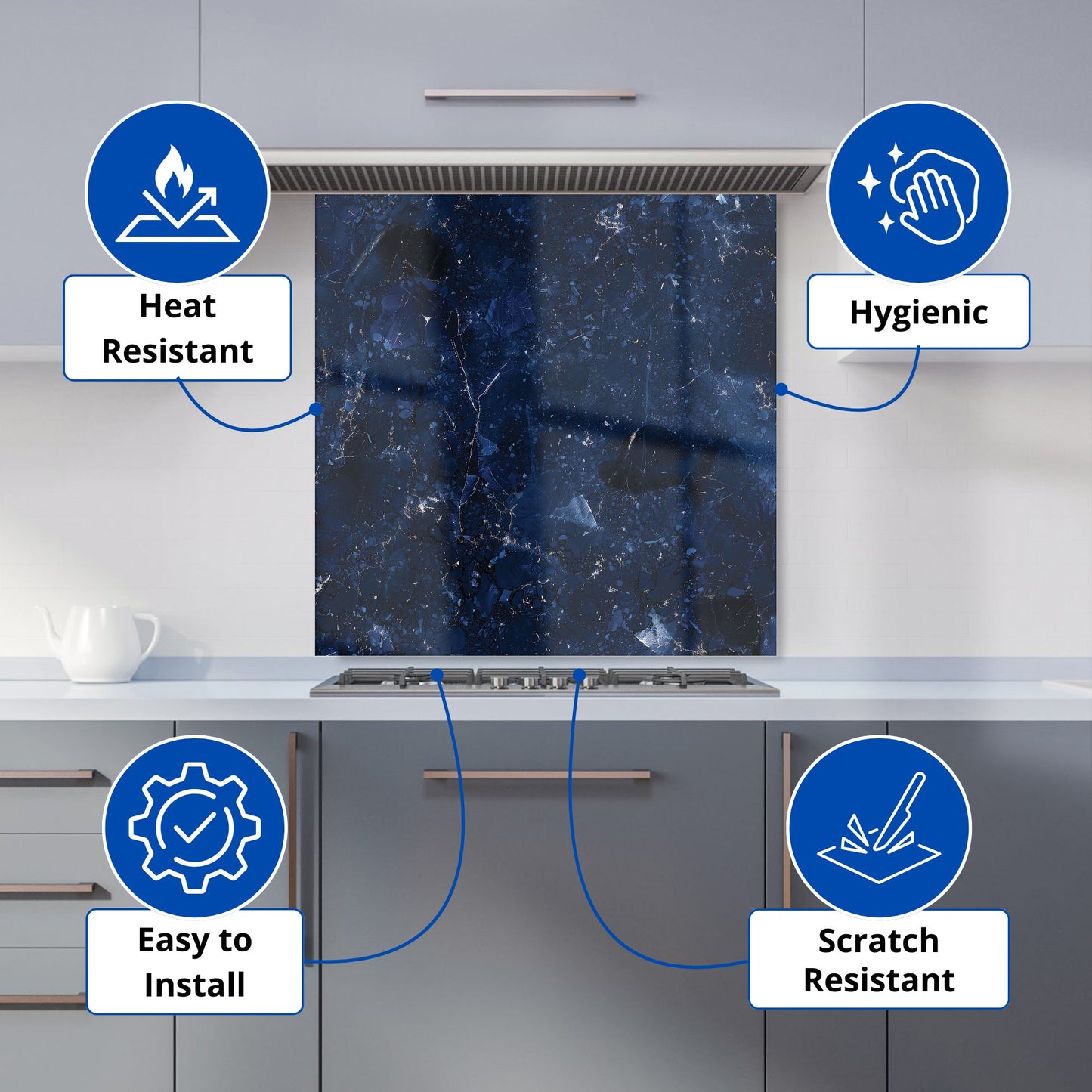 Ocean Blue Quartz Effect Kitchen Splashback