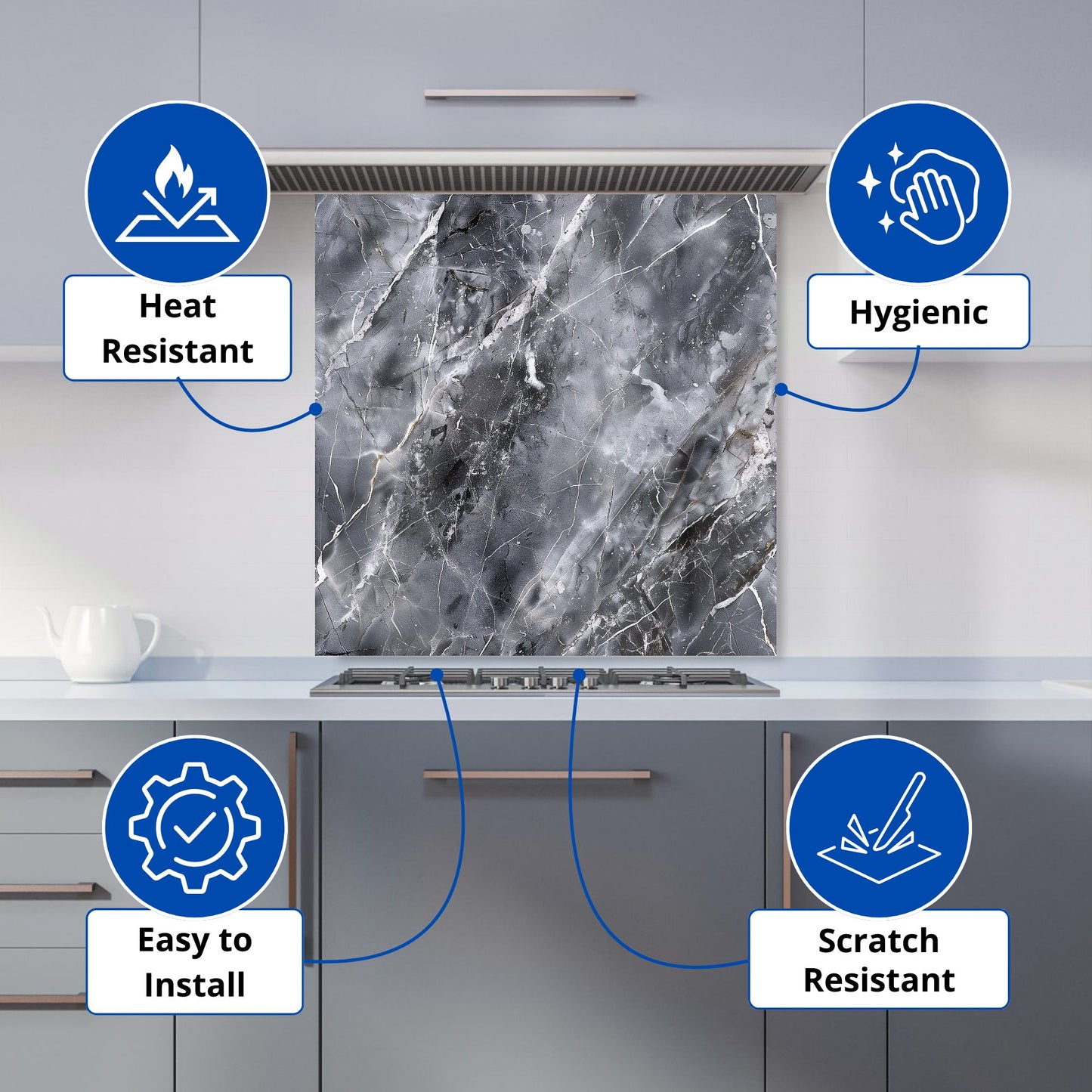 Deep Grey Marble Effect Kitchen Splashback