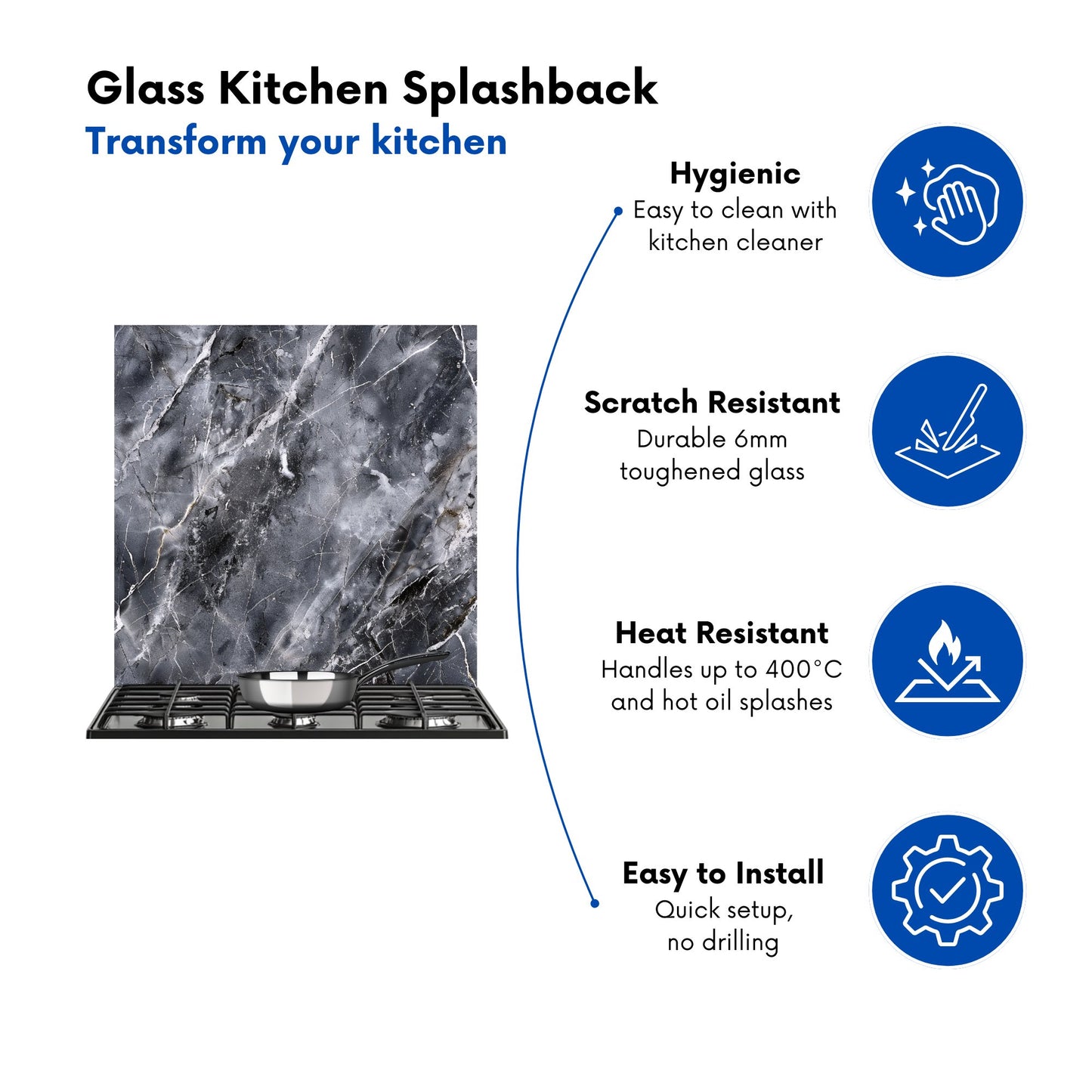 Deep Grey Marble Effect Kitchen Splashback