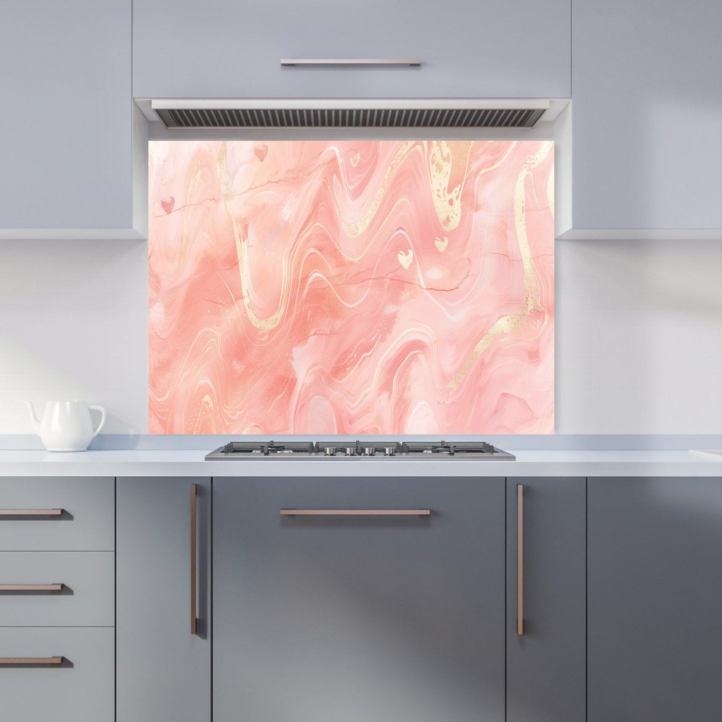Salmon Pink Hearts Marble Effect Kitchen Splashback