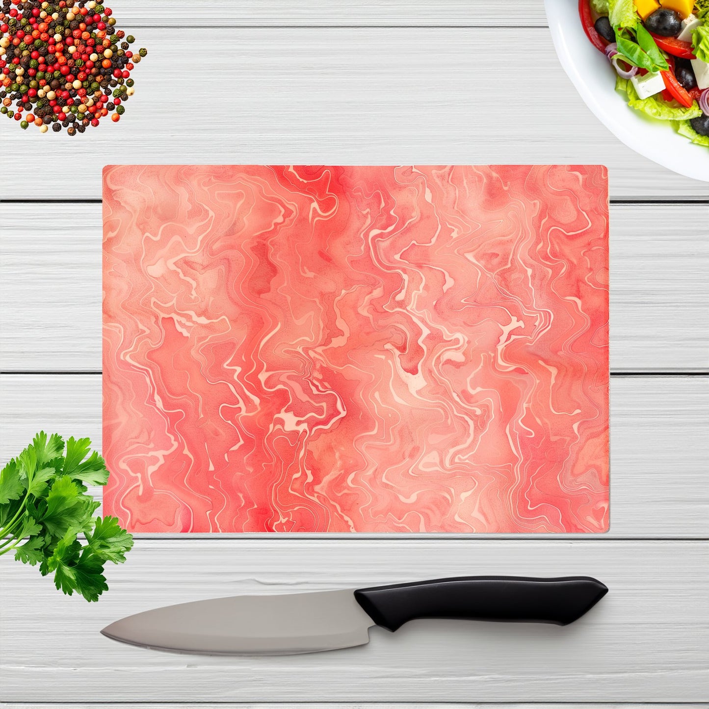 Salmon Pink Marble Effect Chopping Board