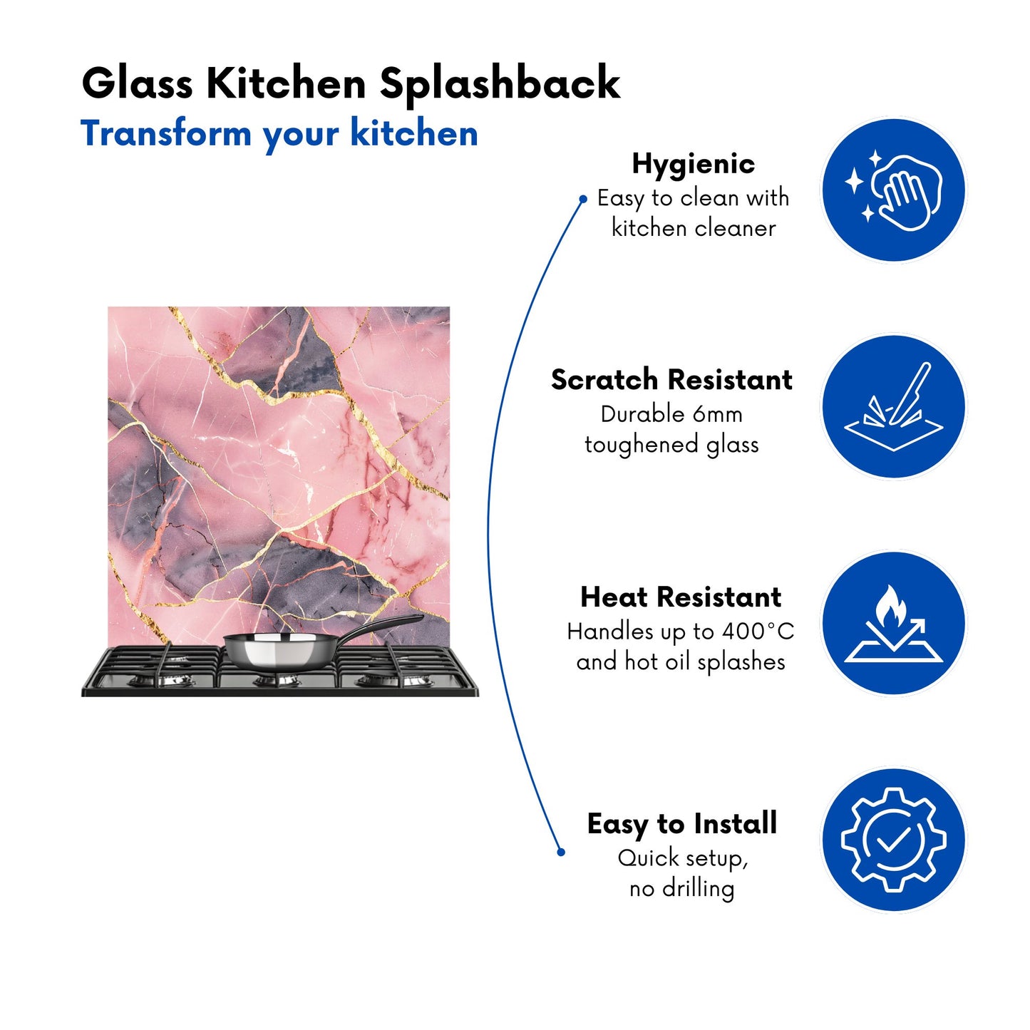 Rose And Gold Marble Effect Kitchen Splashback