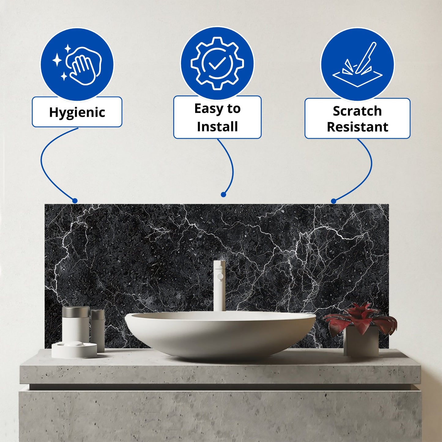 Slate Grey Quartz Effect Glass Bathroom Splashback