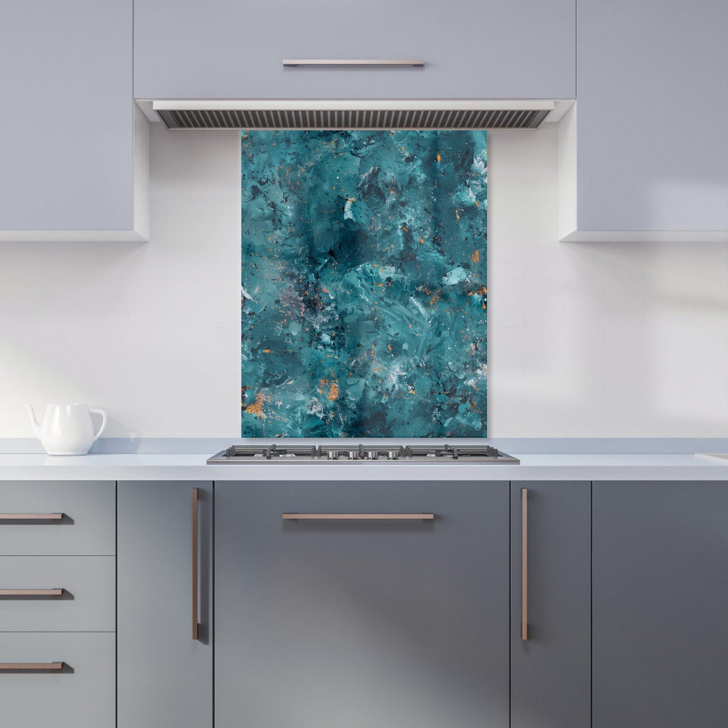 Polished Teal Quartz Effect Kitchen Splashback