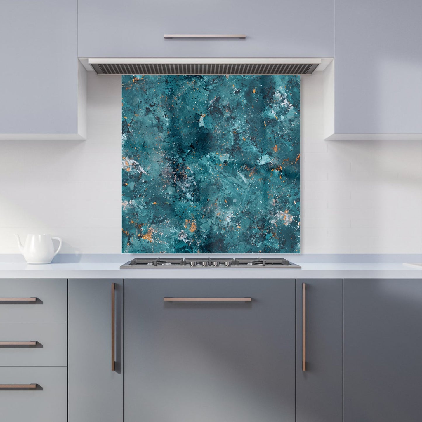 Polished Teal Quartz Effect Kitchen Splashback