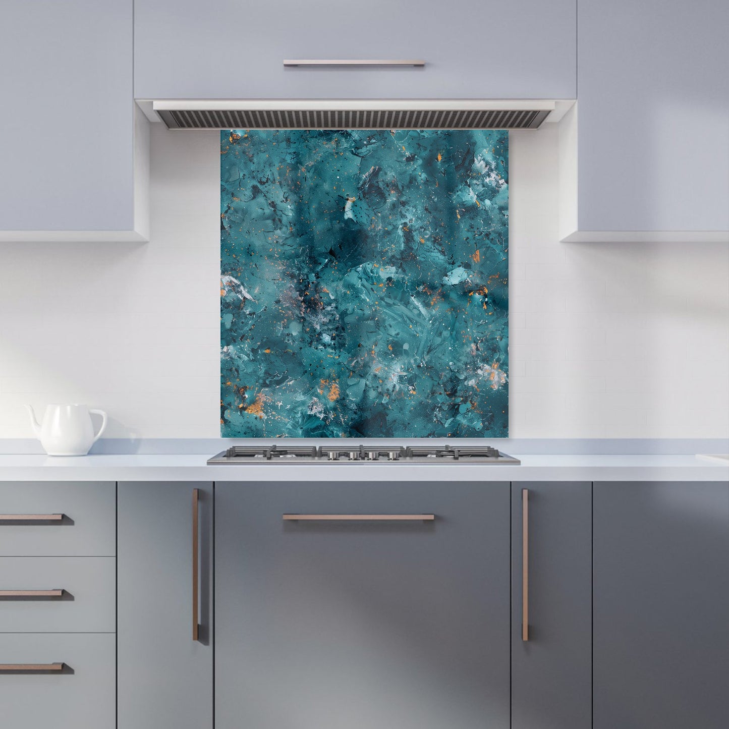 Polished Teal Quartz Effect Kitchen Splashback