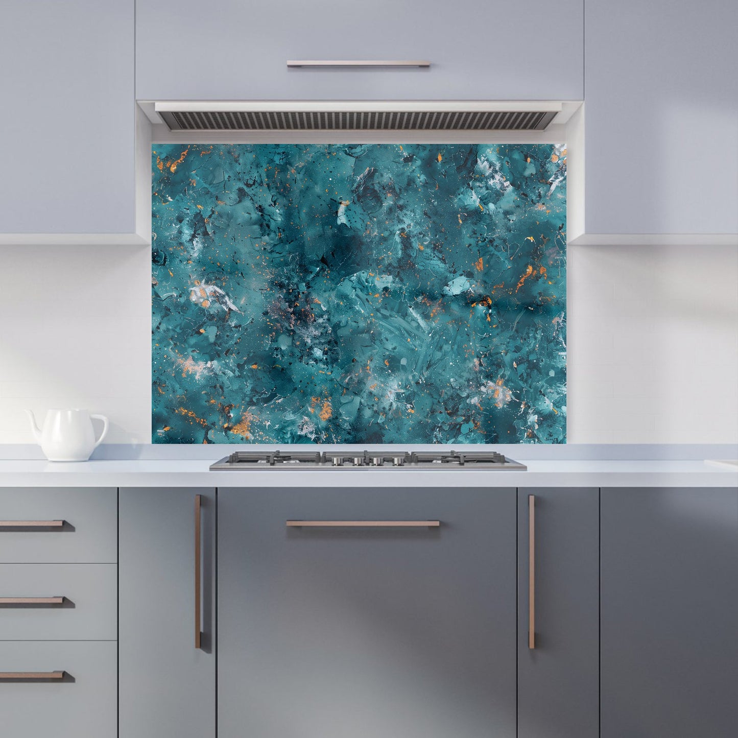 Polished Teal Quartz Effect Kitchen Splashback