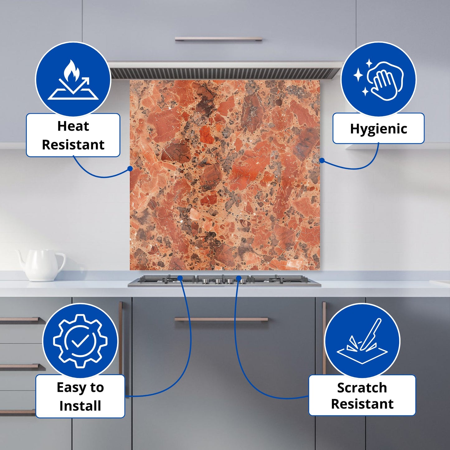 Authentic Terracotta Quartz Effect Kitchen Splashback