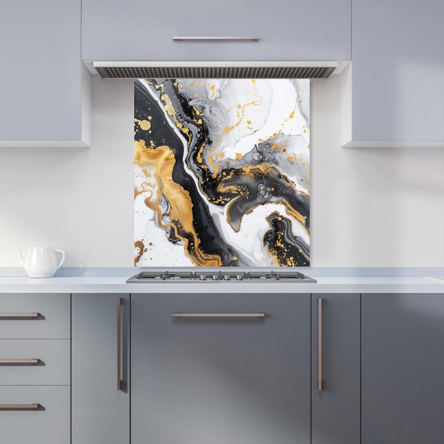 Gold White And Black Marble Effect Kitchen Splashback