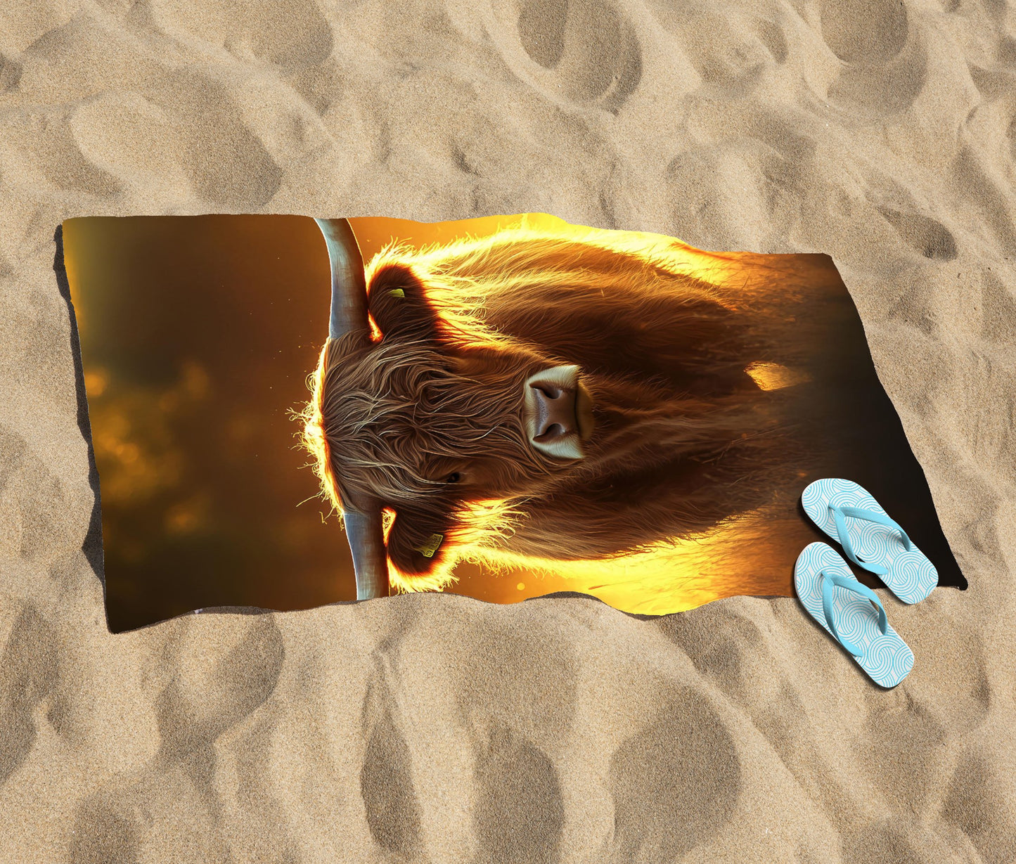 Highland Cow Sunset Beach Towel