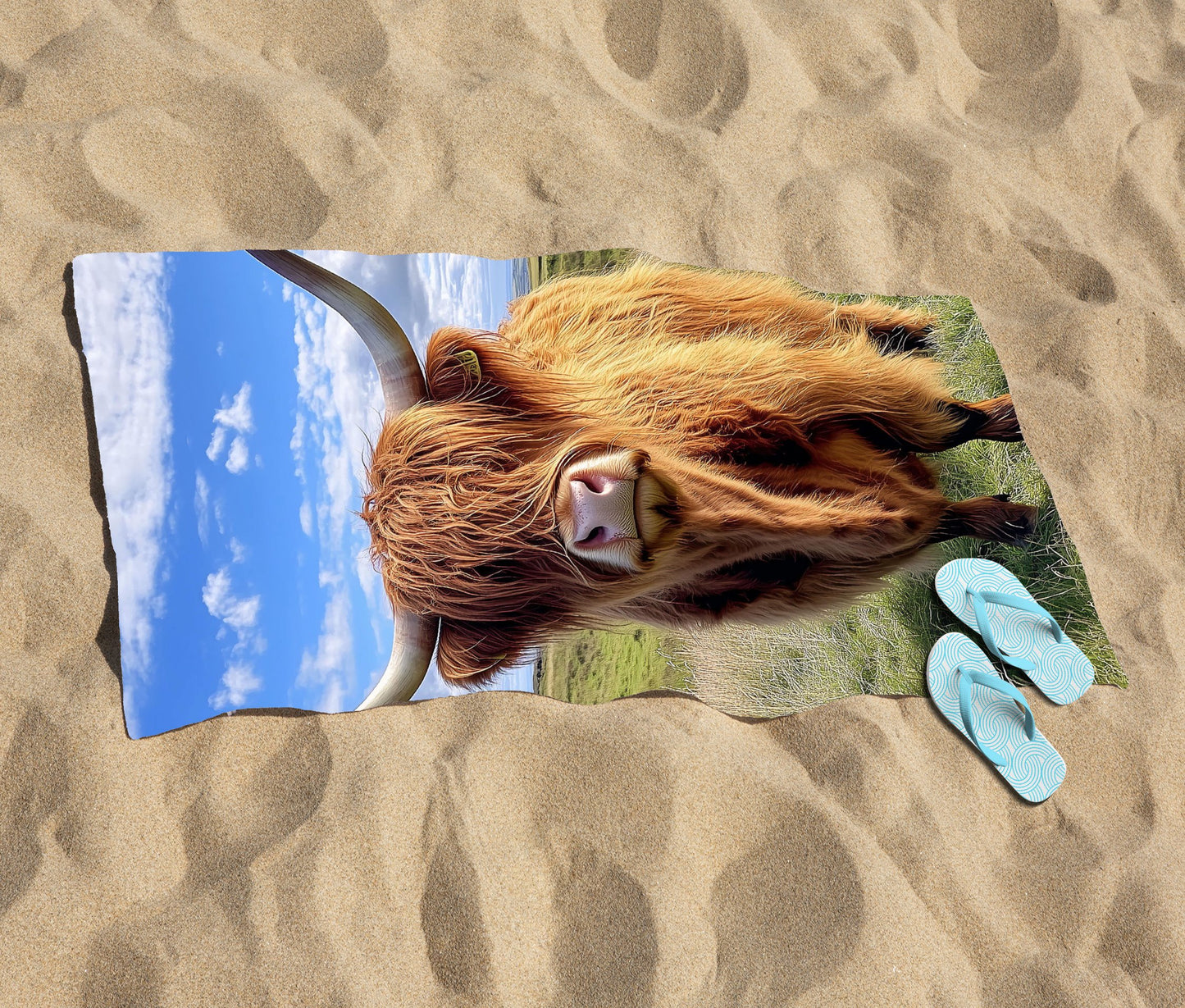 Highland Cow In Summer Beach Towel