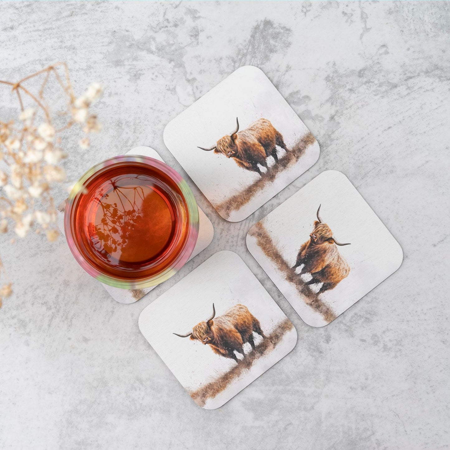 Highland Cow Watercolour Coasters