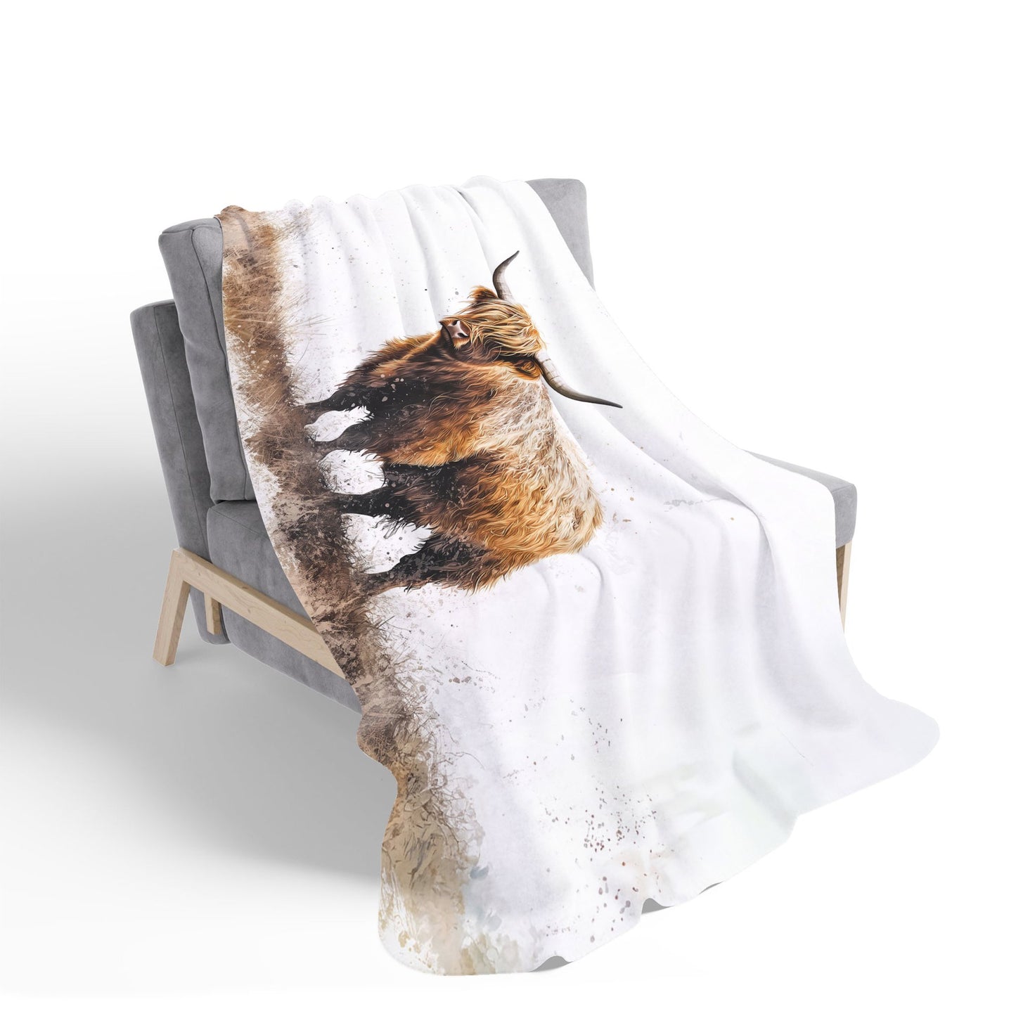 Highland Cow Watercolour Sherpa Blanket