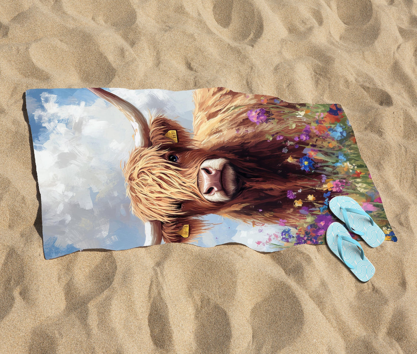 Highland Cow In A Summer Meadow Beach Towel