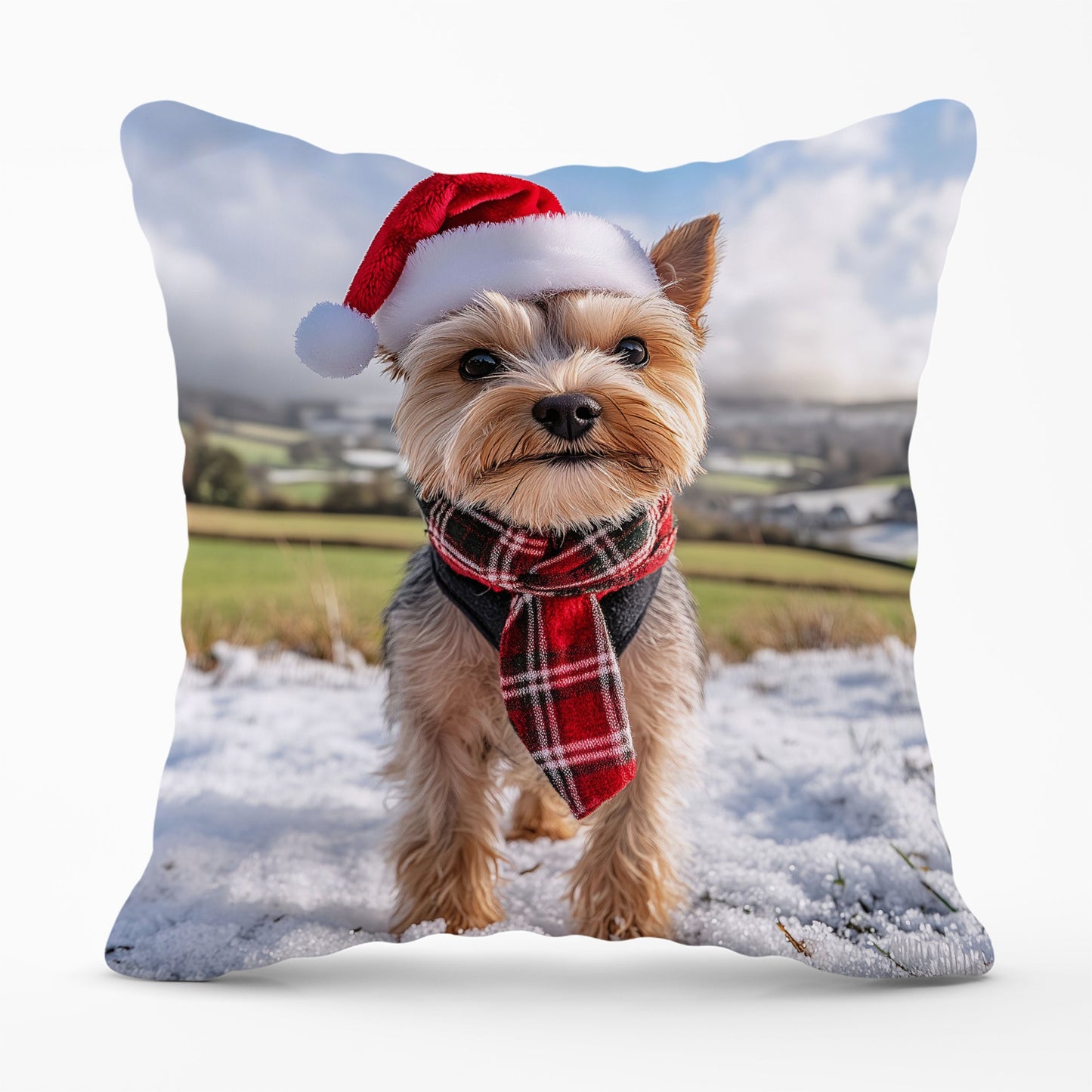 Snowy Christmas Yorkshire Terrier Cushion